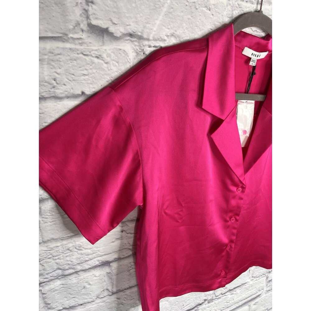 Silky Fuchsia Short-Sleeve Button Front Top - Picture 2 of 5